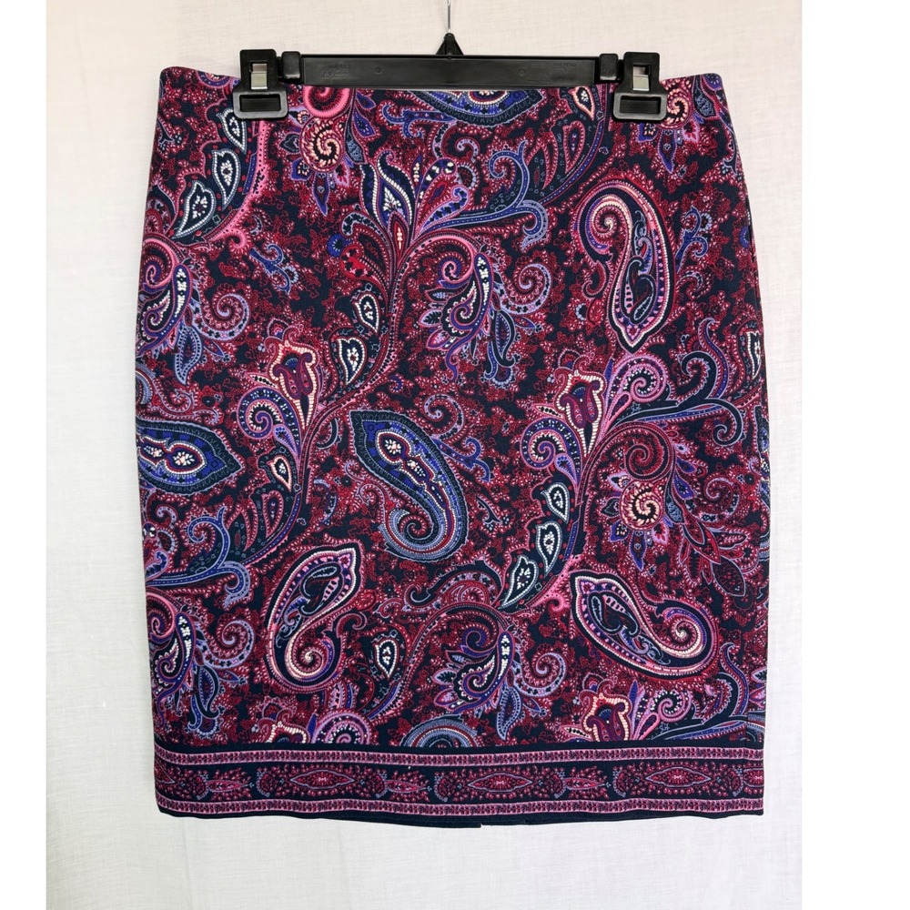 Talbots Pencil Skirt Office Lined Burgundy Navy Purple Paisley Career Size 14